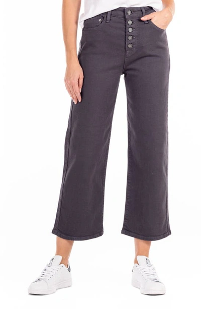 Modern American Savannah High Waist Button Fly Crop Wide Leg Jeans In Charcoal