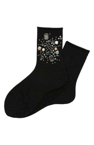 High Heel Jungle Crystal Cashmere Blend Quarter Crew Socks In Black