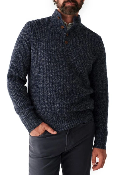 Faherty Cashmere Wool Quarter Button Sweater Denim Melange Xxl