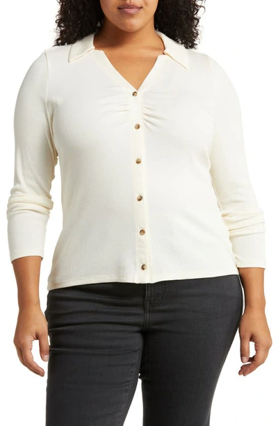 Madewell Ruched Polo Cardigan In Nocolor