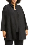 EILEEN FISHER QUILTED STAND COLLAR SILK LONGLINE JACKET