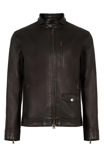 John Varvatos York Slim Fit Leather Jacket In Black