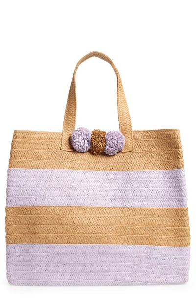 Btb Los Angeles Bahama Mama Stripe Tote In Sand Lavender/gold