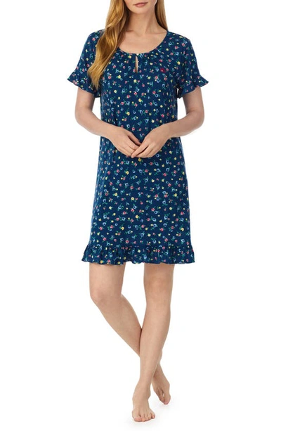 Lauren Ralph Lauren Print Ruffle Knit Nightgown In Navy Print