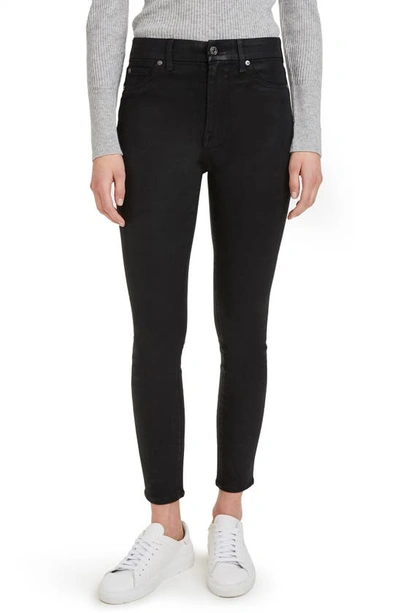 7 For All Mankind High Rise Skinny Jeans In Black Coated