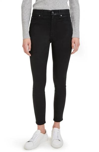 7 For All Mankind High Rise Skinny Jeans In Black Coated In Bbt