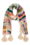 French Knot Woodstock Crochet Wool Scarf In Natural