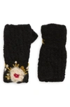French Knot Mae Embroidered Fingerless Mohair & Wool Gloves In Black