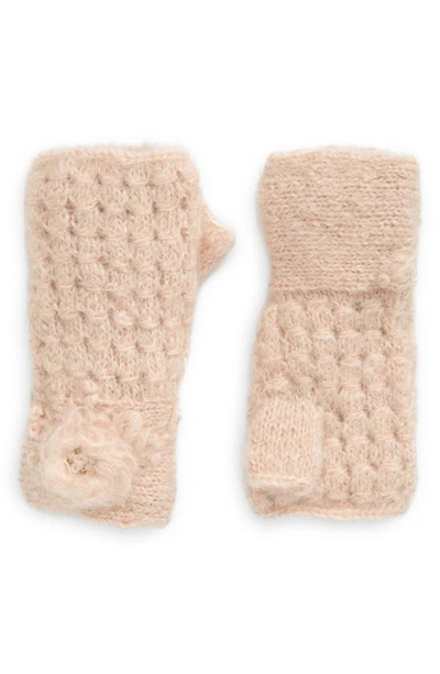 French Knot Mae Embroidered Fingerless Mohair & Wool Gloves In Blush