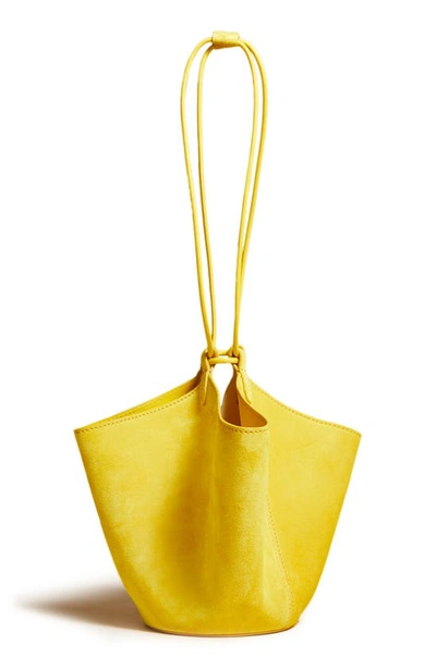 Khaite Lotus Mini Drawstring Suede Bucket Bag In Yellow