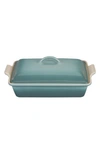 Le Creuset 4-quart Heritage Stoneware Covered Rectangular Casserole In Sea Salt