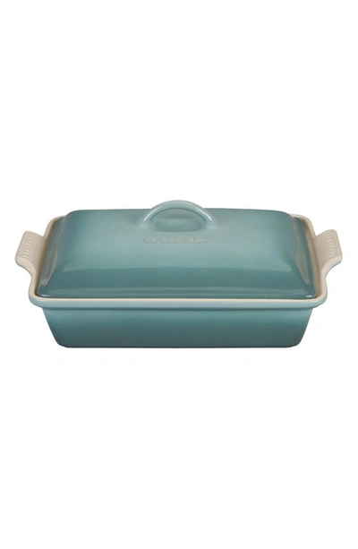 Le Creuset 4-quart Heritage Stoneware Covered Rectangular Casserole In Sea Salt