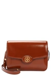 Tory Burch Robinson Spazzolato Leather Shoulder Bag In Dark Sienna