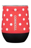 Corkcicle 12-ounce Insulated Stemless Wine Tumbler In Minnie- Polka Dot Red