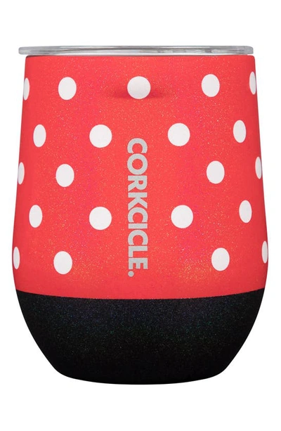 Corkcicle 12-ounce Insulated Stemless Wine Tumbler In Minnie- Polka Dot Red