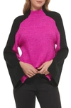 Dkny Colorblock Sweater In Electric Fuschia/ Black