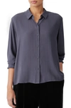 Eileen Fisher Classic Collar Easy Silk Button-up Shirt In Feat