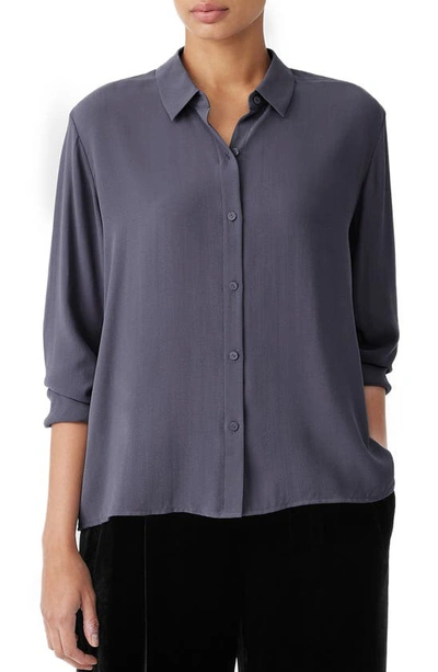 Eileen Fisher Classic Collar Easy Silk Button-up Shirt In Feat