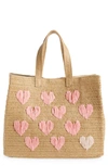 Btb Los Angeles Be Mine Straw Tote In Sand Coral