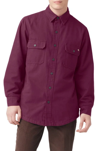 Dickies Flannel Lined Duck Canvas Shirt Jacket In Dark Purple