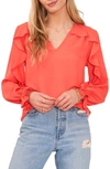 Vince Camuto Ruffle Sleeve V-neck Blouse In Radiant Orange