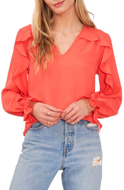 Vince Camuto Ruffle Sleeve V-neck Blouse In Radiant Orange