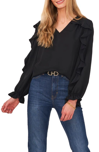 Vince Camuto Ruffle Sleeve V-neck Blouse In Rich Black