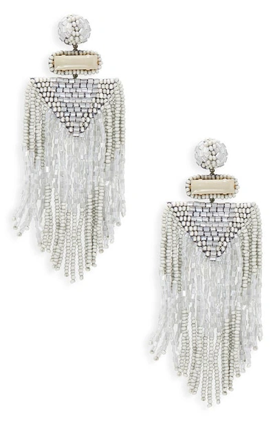 Deepa Gurnani Beaded Tassel Earrings In Light Grey