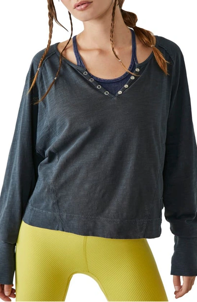Free People Fp Movement Winner Crop Layering Henley In Black