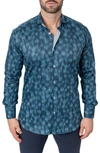 MACEOO EINSTEIN LEAVES MICRO PRINT BLUE CONTEMPORARY FIT BUTTON-UP SHIRT