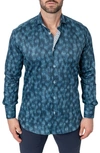 Maceoo Einstein Leaves Micro Print Blue Contemporary Fit Button-up Shirt In Blue