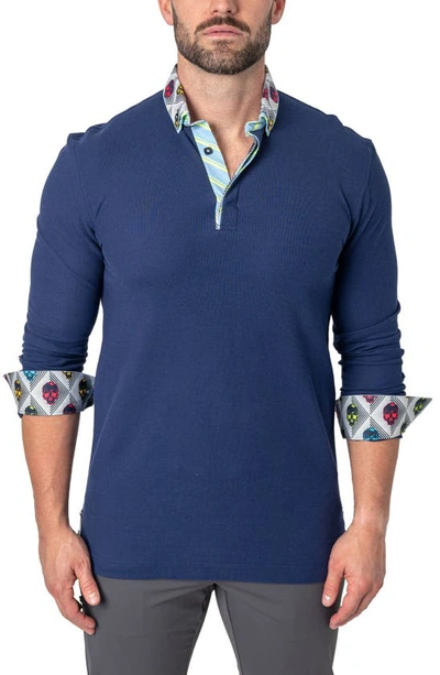 Maceoo Newton Solid Verve Blue Long Sleeve Polo In Blue