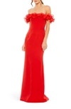 Ieena For Mac Duggal Off The Shoulder Ruffle Detail Column Gown In Red