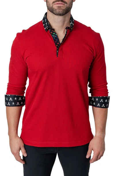 Maceoo Newton Solid Head Red Long Sleeve Polo