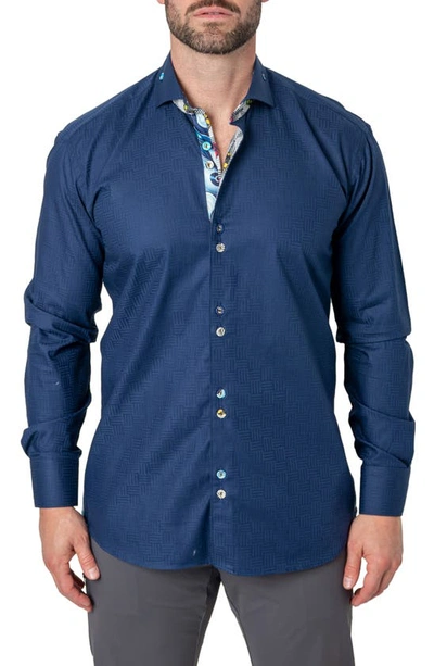 Maceoo Einstein Cubic Blue Contemporary Fit Button-up Shirt