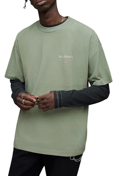 Allsaints Underground Oversize Graphic Tee In Natural Green