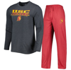 Concepts Sport Men's  Cardinal, Charcoal Usc Trojans Meter Long Sleeve T-shirt And Pants Sleep Set In Cardinal
