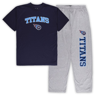 Concepts Sport Men's  Navy, Heather Grey Tennessee Titans Big And Tall T-shirt And Pyjama Trousers Sleep In Navy,heather Grey