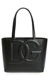 Dolce & Gabbana Large Dg Logo Leather Tote In Black