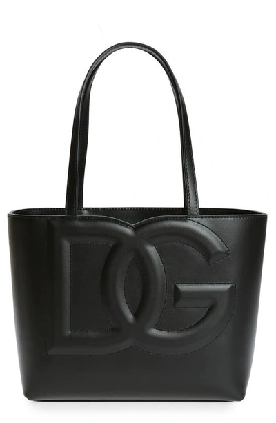 Dolce & Gabbana Large Dg Logo Leather Tote In Black