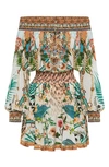 CAMILLA JUNGLE PRINT OFF THE SHOULDER LONG SLEEVE SILK DRESS