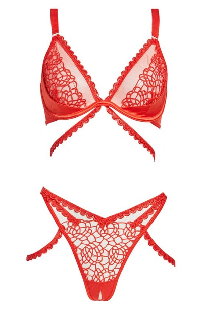 Ann Summers Nya Underwire Bra & Open Gusset Thong Set In Red