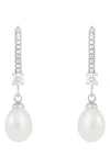 Splendid Pearls 7-8mm Freshwater Pearl & Cz Drop Earrings In White