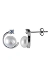 Splendid Pearls Sterling Silver 7-8mm Cultured Freshwater Pearl & Cz Stud Earrings In White