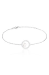Splendid Pearls Sterling Silver, 7-8mm Cultured Freshwater Pearl, & Cz Bracelet In White