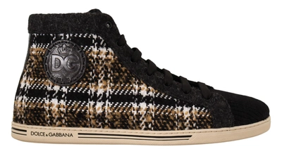 Dolce & Gabbana Beige Brown Wool Cotton High Top Trainers