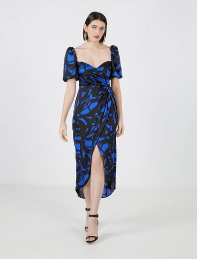 Bcbgmaxazria Eliseo Puff Sleeve Dress In Mazarine Blue/black Multi