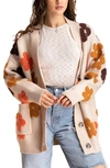 Saachi Floral Print Button Front Cardigan In Beige