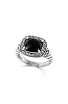 Effy Sterling Silver White Topaz Halo Onyx Ring In Black