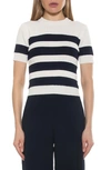 Alexia Admor Pat Stripe Short Sleeve Sweater Top In Ivory/ Navy